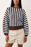Striped Ribbed Hem Crew Neck Sweater