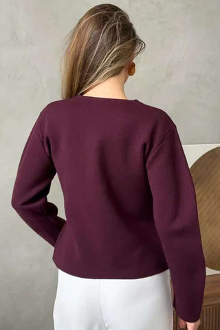 V-Neck Metallic Button Long Sleeve Cardigan