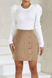 Ribbed Button Detail High-Waist Mini Skirt