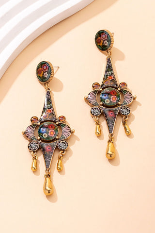Floral Mosaic Drop Dangle Earrings