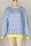 Striped Crew Neck Contrast Trim Top