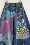Graffiti Print High-Waist Barrel Jeans