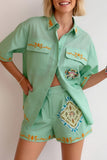 Patterned Shirt and Shorts Set