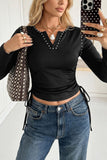 Studded V-Neck Ruched Side-Tie Blouse
