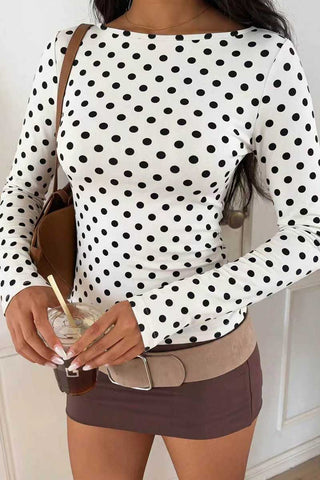 Polka Dot Long Sleeve Bodycon Top