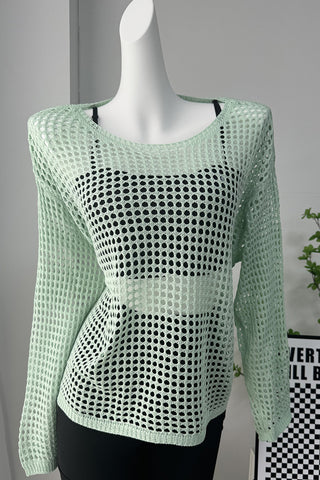 Long-Sleeve Crochet Knit Top