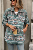 Geometric Print Button-Front Collared Coat