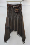 Lace Trim Asymmetric Midi Skirt