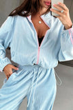 Velvet Striped Zip-Up Activewear Set