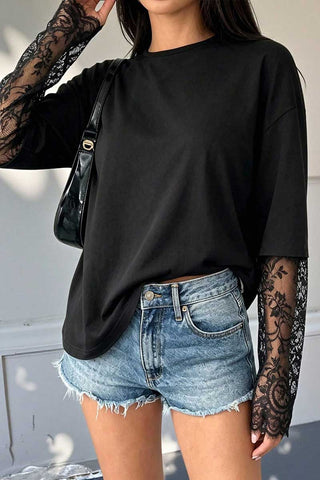 Lace Sleeve Open Back Long Sleeve Top
