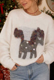 Sequin Animal Motif Crew Neck Sweater