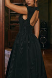 Boat Neck Cap Sleeve Fit and Flare Midi Dress
