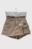 High-Waist Cargo Pocket Denim Shorts