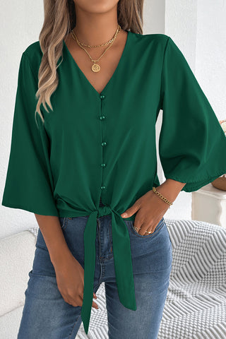 Tie-Front Buttoned Blouse