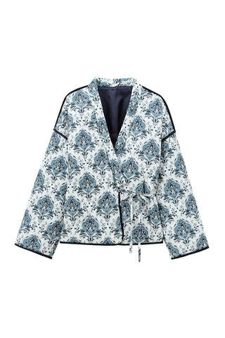 Paisley Print Puff Sleeve Open Front Kimono