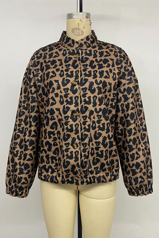 Leopard Print Button-Front Long Sleeve Jacket