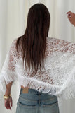 Sheer Floral Lace Fringe Poncho