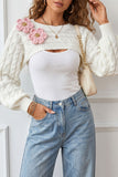 Floral Cable-Knit Crop Sweater