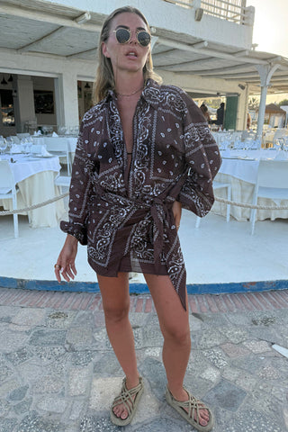 Button-Front Paisley Shirt and Skirt Set