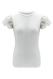 Lace Puff Sleeve Crew Neck Top