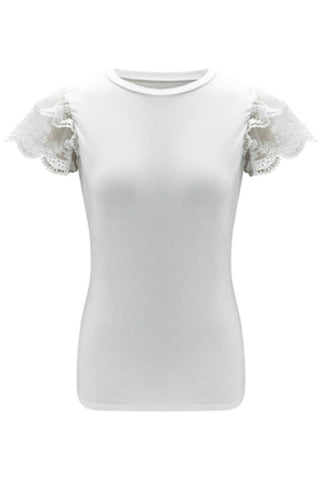 Lace Puff Sleeve Crew Neck Top