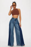 High-Waist Colorblock Wide Leg Jeans