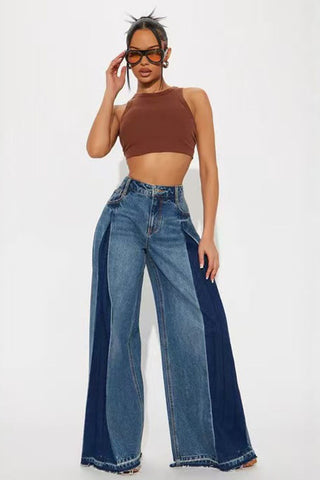 High-Waist Colorblock Wide Leg Jeans