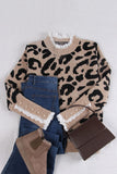 Leopard Print Lace Trim Knit Sweater