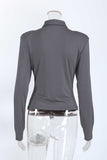 Ruched V-Neck Long Sleeve Top