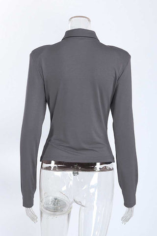 Ruched V-Neck Long Sleeve Top