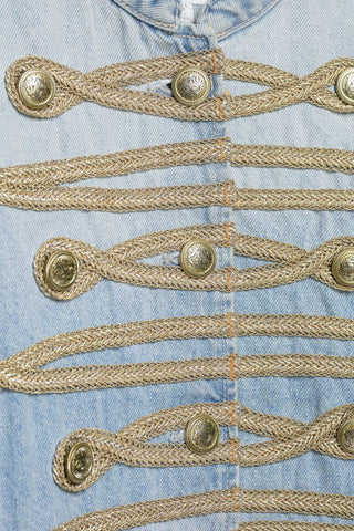 Military Braid Crop Denim Jacket