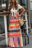 Tiered Multi-Color Striped Maxi Skirt