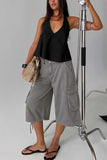 Cargo Pocket Drawstring Hem Capri Jeans