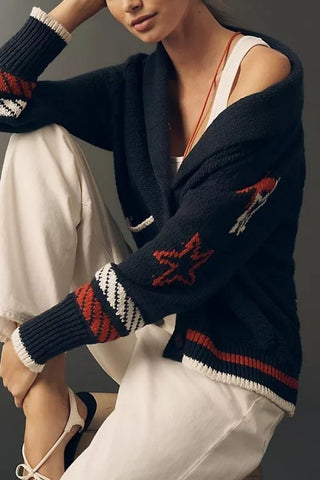 Sailboat Intarsia Knit Cardigan