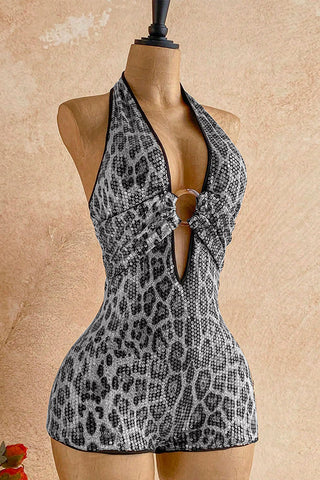 Sequin Halter Cutout Bodycon Romper