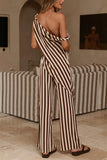 One-Shoulder Striped Top and Pants Set