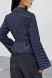 Striped Wrap V-Neck Tie Waist Blouse
