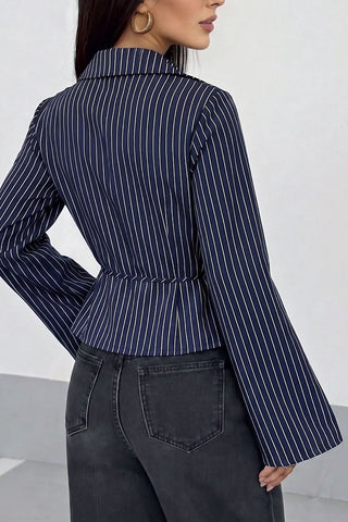 Striped Wrap V-Neck Tie Waist Blouse