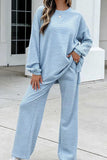 Striped Crew Neck Wide-Leg Pants Set