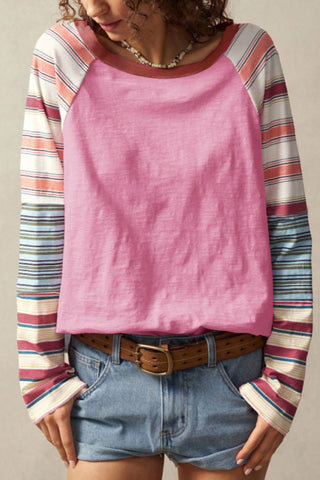 Contrast-Striped Long Sleeve Top
