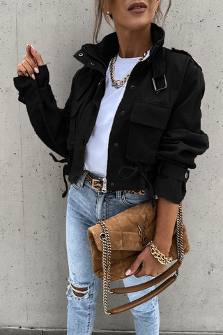 Zip-Front Crop Jacket with Side Ties