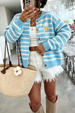 Striped Button-Front Knit Cardigan