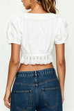 Tie-Front Puff-Sleeve Crop Top