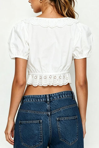 Tie-Front Puff-Sleeve Crop Top