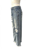 Studded Distressed Straight Jeans