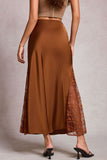 High-Waist Lace Side Slit Midi Skirt