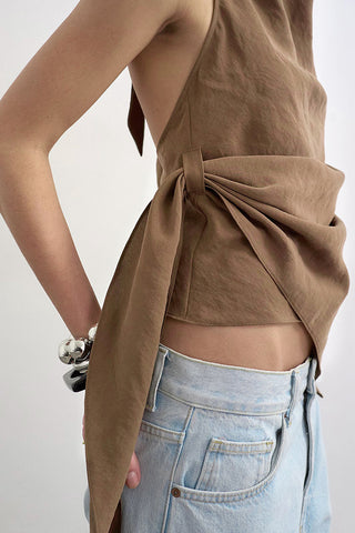 Draped Asymmetrical Halter Blouse