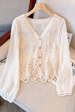 Button-Front Lace Floral Blouse