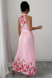 Halter Neck Pleated Maxi Dress