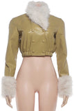 Faux Fur Trim Double-Breasted Crop Jacket